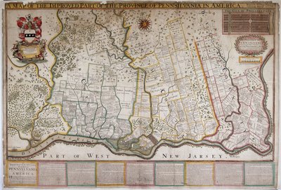 Et kort over den forbedrede del af provinsen Pennsylvania i Amerika, af Thomas Holme af English School