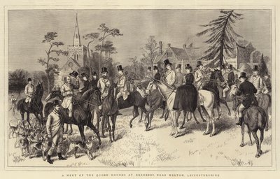 Et møde mellem Quorn Hounds i Brooksby, nær Melton, Leicestershire (gravering) af English School