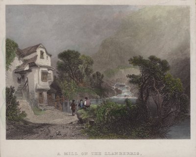 A Mill on the Llanberris (farvet gravering) af English School