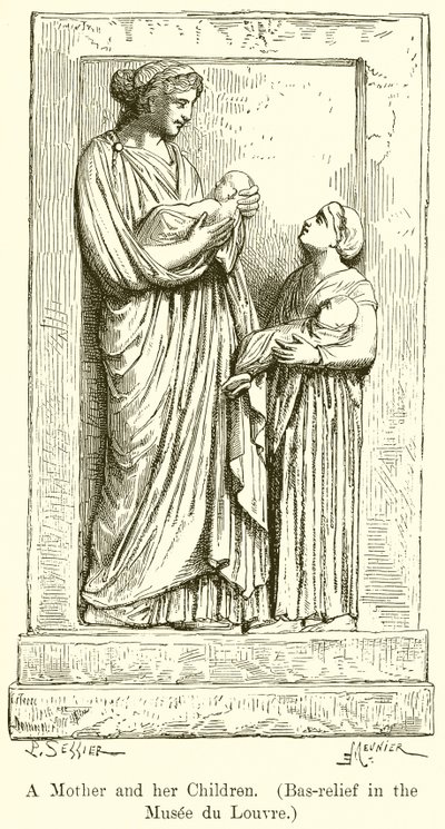 En mor og hendes børn. (Bas-relief i Musée du Louvre) af English School