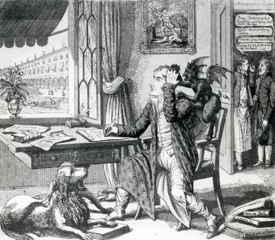 A Noble Poet - Scratching up his Ideas, udgivet af J. Johnston, 1823 af English School
