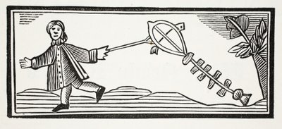 En papirdrage, der sætter sig op i den høje luft, illustration fra Chap-books of the Eighteenth Century af John Ashton, pub. 1882 af English School