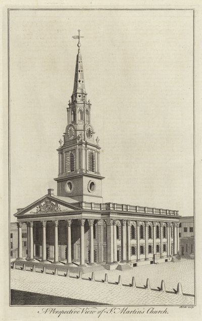 Et perspektivbillede af St Martins Church, London af English School