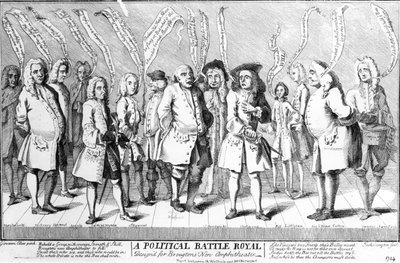 A Political Battle Royale designer til Broughtons New Amphitheatre, c.1743 af English School