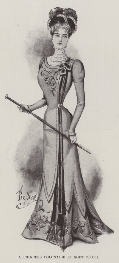 En prinsesse polonaise i blødt stof (litho) af English School