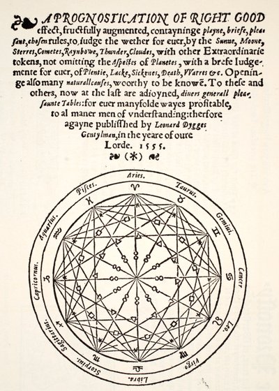 A Prognostication of Right Good, af Leonard Dygges, trykt af Thomas Gemini, Blacke Friars, London, 1555 af English School