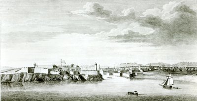 Et udsigt til Moro-slottet og byen Havana fra havet, indgraveret af Pierre Charles Canot efter en tegning af en officer fra den britiske flåde, 1818 af English School