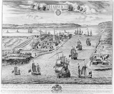 En udsigt til Towne og Harbour of Harwich af English School
