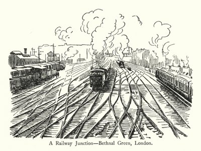 A Railway Junction, Bethnal Green, London (litho) af English School