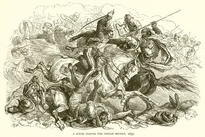 En scene under det indiske mytteri, 1857 af English School