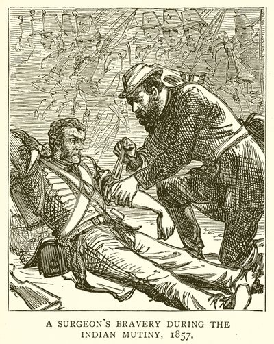 A Surgeons Bravery under the Indian Mytery, 1857 af English School