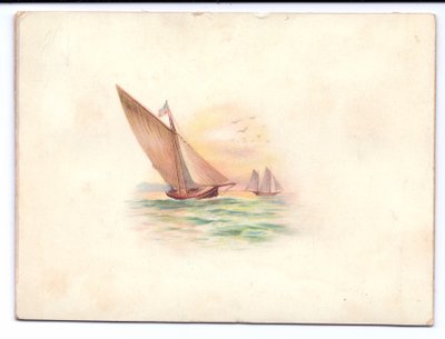 Et victoriansk nytårskort med yachter, der sejler i måneskin, ca. 1895 af English School