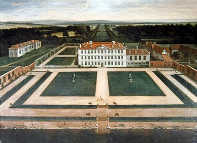 A View of Capesthorne Hall, Cheshire, ca. 1730 (olie på lærred) af English School