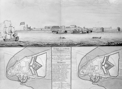 En udsigt over His Majestys Dockyard i Sheerness, 1698 af English School