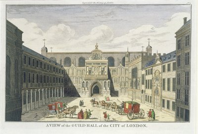 En udsigt over Guild Hall of the City of London, fra The History of London, sent c18th af English School