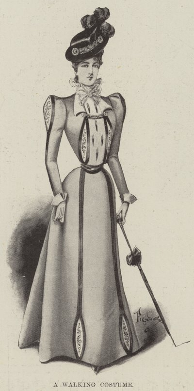 Et gåkostume (litho) af English School