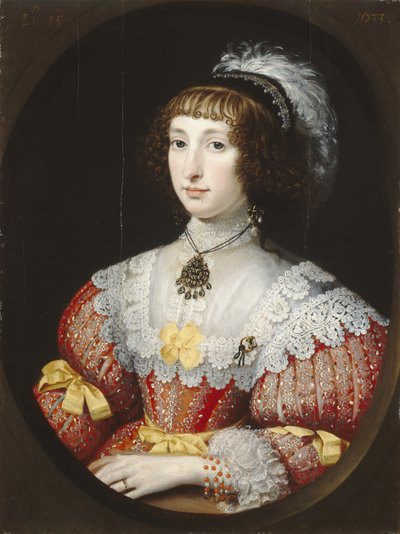 En ung Dame med en Plumed Hovedbeklædning af English School