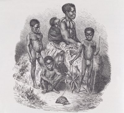 En zulufamilie, fra "The History of Mankind", Vol.1, af Prof. Friedrich Ratzel, 1896 af English School