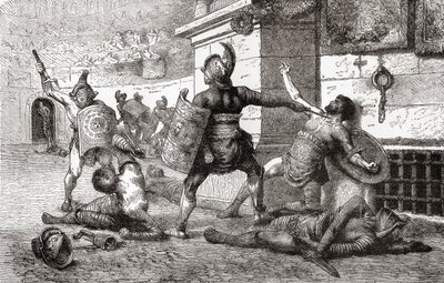 En kamp mellem gladiatorer i det gamle Rom, fra Ward and Lock