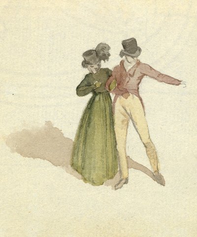 Et par spadseretur, ca. 1825 (wc på papir) af English School