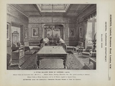 Et indrettet billardrum af Harrods (litho) af English School