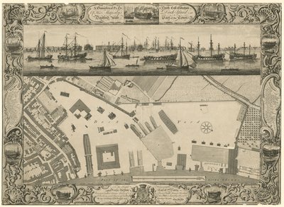 En geometrisk plan og nordøst forhøjning af His Majestys Dock Yard ved Deptford med en del af byen af English School