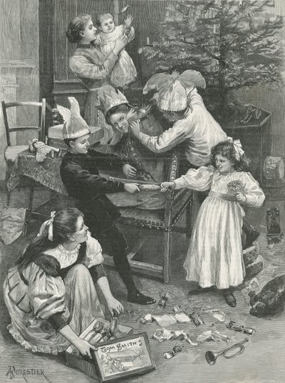 Eine Gruppe von Kindern, die zu Weihnachten spielen von English School