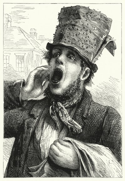 En mand, der sælger fluepapirer (litho) af English School