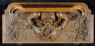 En misericord, der forestiller en trold med enorme skuldre, New College Chapel, Oxford, slutningen af det 14. århundrede (træ) af English School