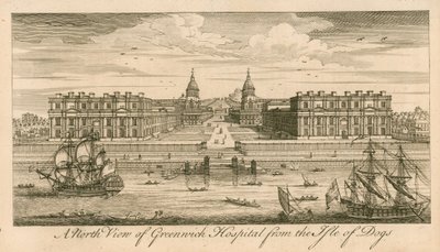 En nordlig udsigt over Greenwich Hospital, London, fra Isle of Dogs af English School