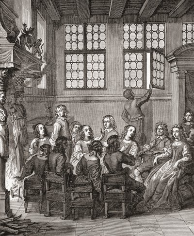 En fest i Duke of Newcastles House, frontispice til Natures Pictures af Margaret, Duchess of Newcastle, 1656, fra A Short History of the English People af J. R. Green, udgivet 1893 af English School