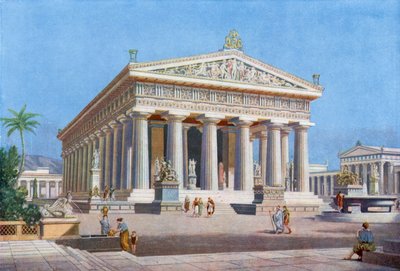 En uforlignelig helligdom for den store havgud: Poseidons tempel ved Paestum (farve litho) af English School