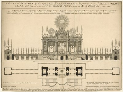 En plan og forhøjning af Royal Fireworks, der skal opføres i St James