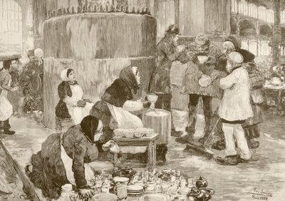 Et suppekøkken i Paris i 1800-tallet (litho) af English School