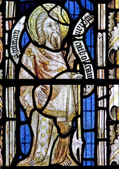 Et sydvindue forestillende St Matthew af English School