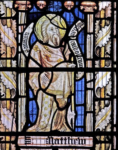 Et sydvindue forestillende St Matthew af English School