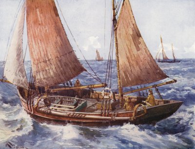 En trawler til søs (farve litho) af English School