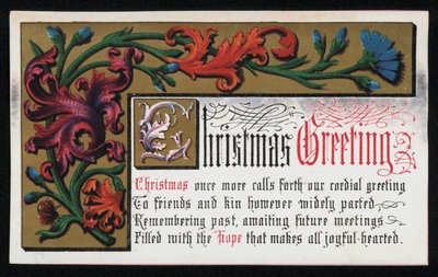 Et vers med blomsterrullemønster, julehilsenskort. (chromolitho) af English School