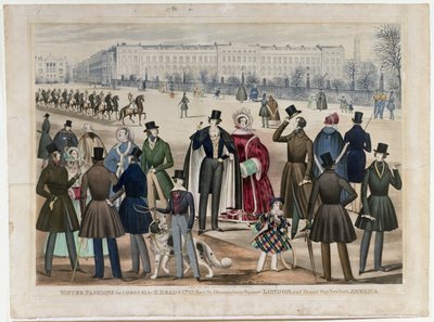 En udsigt i Regents Park, London, der viser vintermode i 1840 og 1841, udgivet af B.Read & Co, 1840 (akvatint på papir) af English School