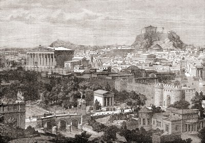 En udsigt over det gamle Athen, Grækenland. Fra The Review of Reviews, udgivet 1891 af English School