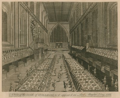 En udsigt over Guildhall, London, som den så ud på Lord Mayors Day, 1761 af English School
