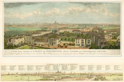 En udsigt over byerne London og Westminster med forstæderne og det omkringliggende land af English School