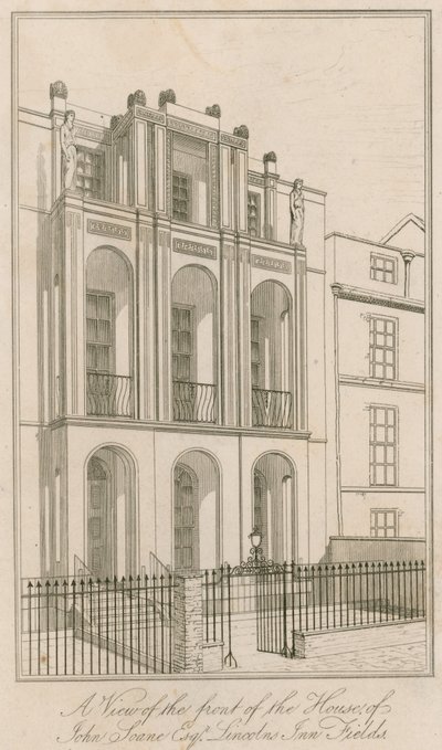 En udsigt over forsiden af huset til John Soane Esq, Lincolns Inn Fields, London af English School