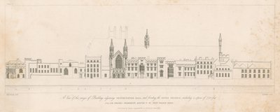 Udsigt over rækken af bygninger, der støder op til Westminster Hall og ved Themsen af English School