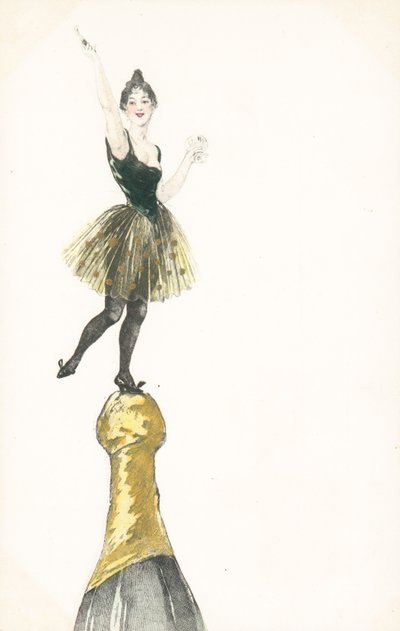 Eine Frau steht auf einer Champagnerflasche von English School