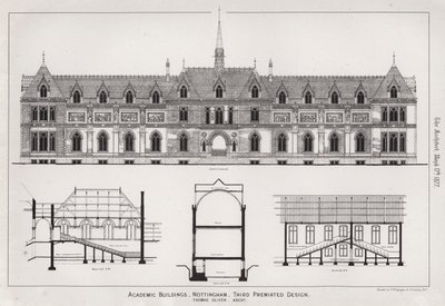 Akademiske bygninger, Nottingham, tredje præmierede design (gravering) af English School