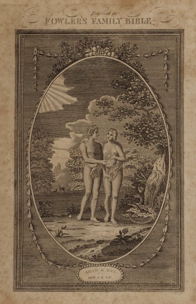 Adam og Eva, Første Mosebog, kapitel 3, vers 6 (gravering) af English School