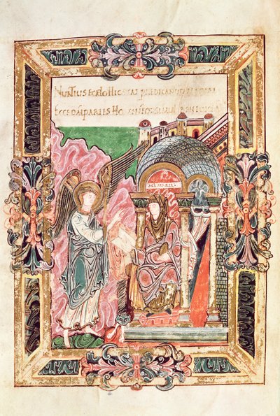 Tilføj 49598 Annunciation, fra Benedictional of St. Aethelwold, Winchester, ca. 980 (vellum) af English School