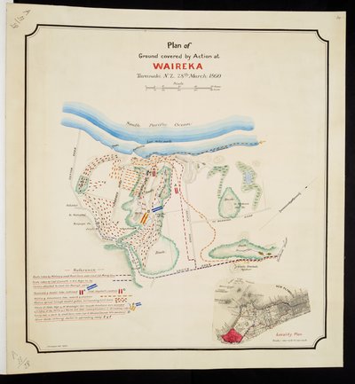 Plan des von der Aktion von Waireka, Taranaki N.Z., am 28. März 1860 bedeckten Bodens von English School