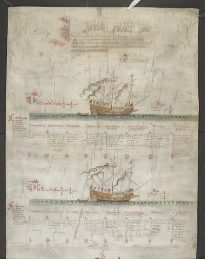 Tilføj MS 22047 f.1r, The galleass Grand Mistress og Anne Gallant, fra 